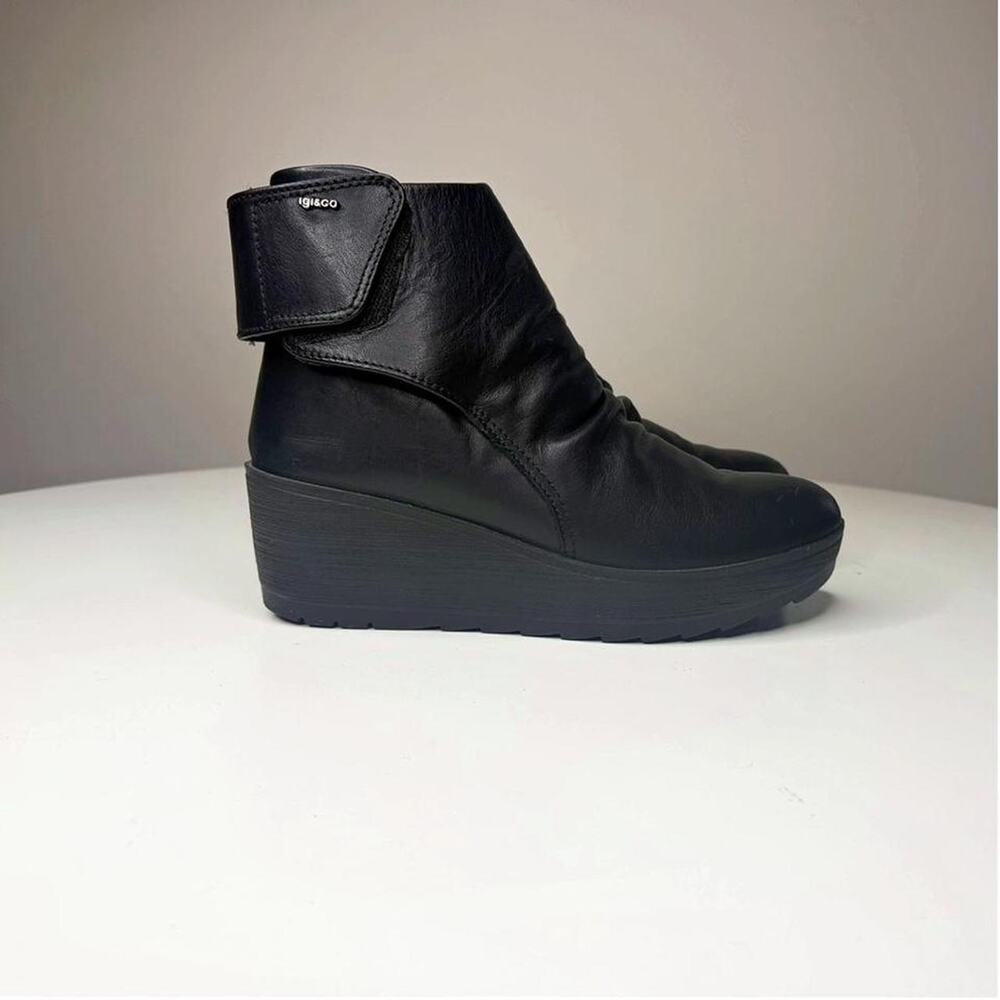 IGI&CO Black Leather Wedge Ankle Boots‎ EU 38 Platform Italy Whimsy goth
